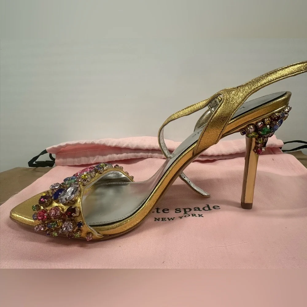 kate spade Gold Jeweled T-Strap Heels “treasure” Brand New Without Box